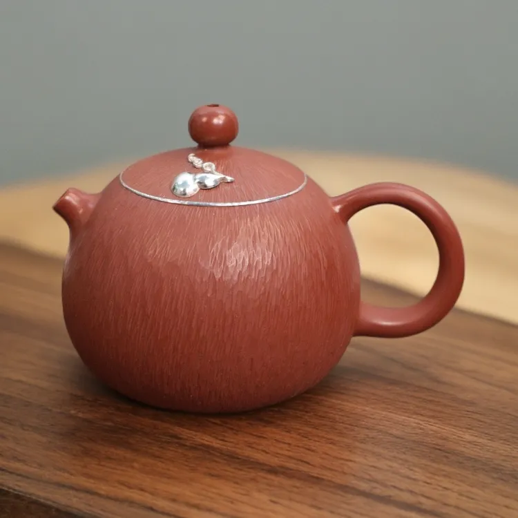 包银口跳刀西施壶 手拉壶潮州超薄胎小品壶全手工朱泥冲灌茶器