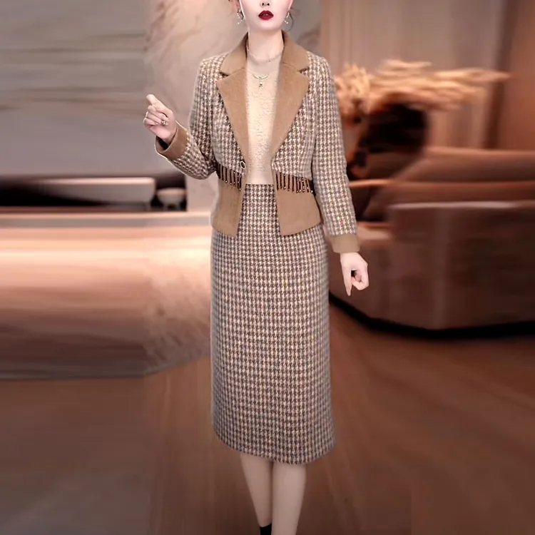 安哥拉绒加厚两件套连衣裙2025秋冬新款修身显瘦保暖时尚气质套装