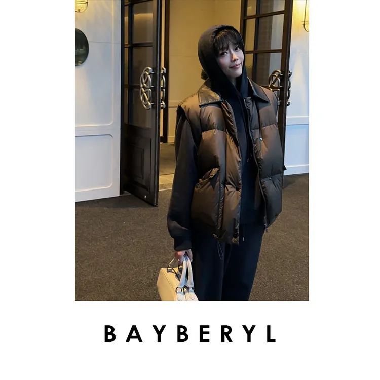 BAYBERYL老贝妙妙马甲*时髦秋冬拼皮翻领羽戎马甲YRF5L1306-10/2