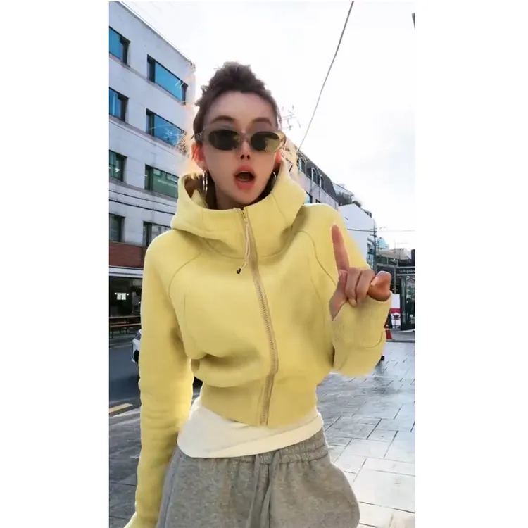 【加绒lulu】2024年秋冬新款气质显瘦韩系百搭连帽拉链短款卫衣外套