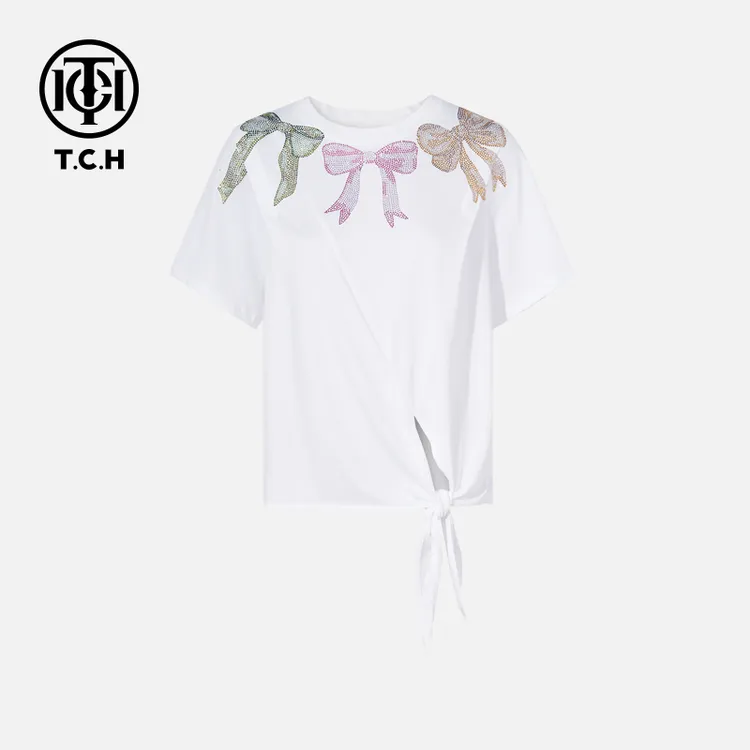 TCH私服烫钻工艺新时尚淑女百搭新潮流T恤女T75B10E5171轻奢tch