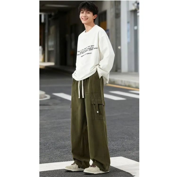 FINALSENSE日系工装裤新款加绒直筒高街美式阔腿百搭抽绳休闲裤