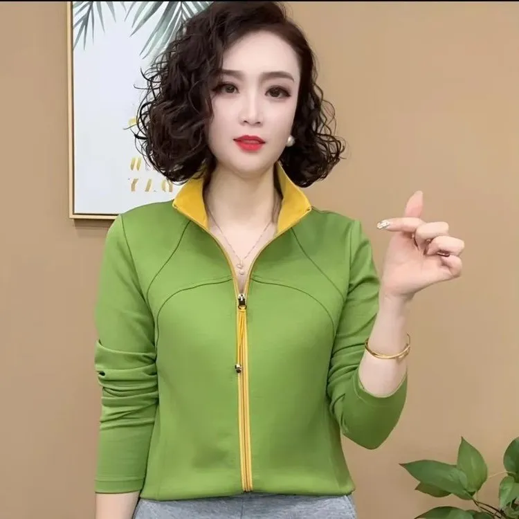 2025拉链纯色开衫长袖女春季新款卫衣常规袖POLO领显瘦休闲修身