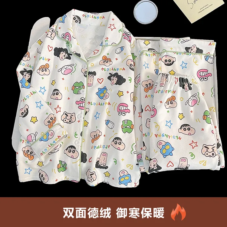 女童保暖秋冬新款儿童睡衣套装中大童长袖双面德绒公主家居服套装