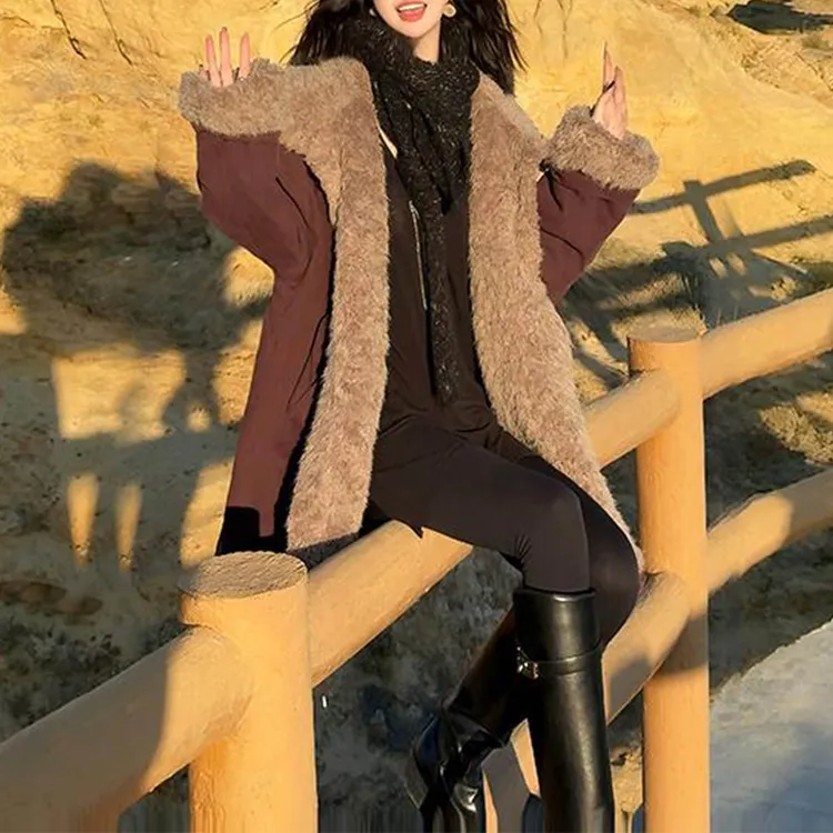 时尚复古加厚保暖中长款上衣2025冬季新款气质高档立领双面穿外套