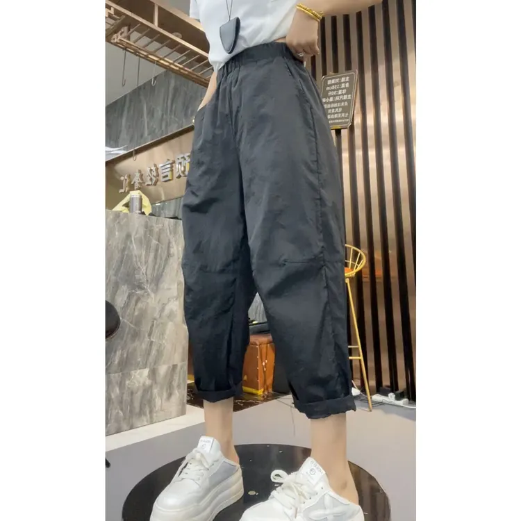 艾塔莉夏季女款松紧薄款休闲裤运动百搭萝卜裤显瘦休闲裤八分裤子