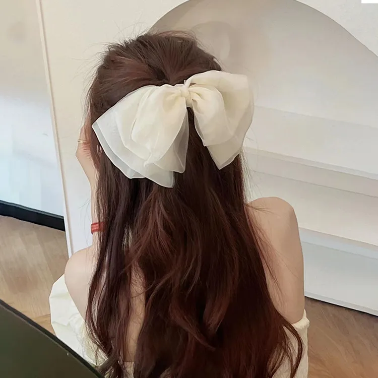 【新人专享】气质简约超仙大蝴蝶结雪纺网纱弹簧夹发卡女后脑勺抓