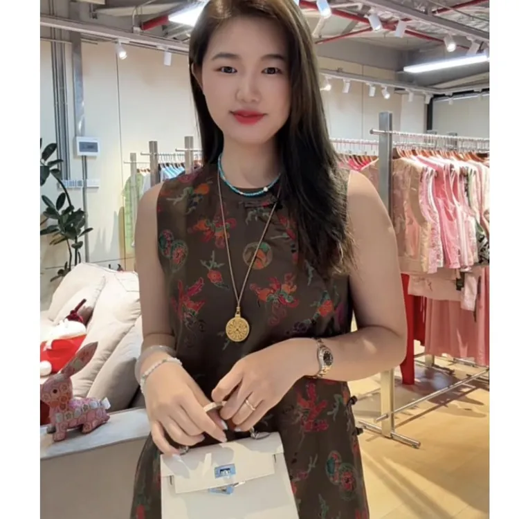 【花满林】‘花间蝴蝶’圆领斜门襟香云纱真丝桑蚕丝上衣259385