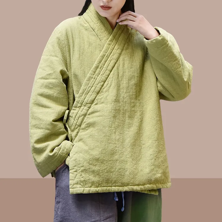 新中式禅意女装国风斜襟系绳禅修服加绒上衣武当山道袍改良居士服