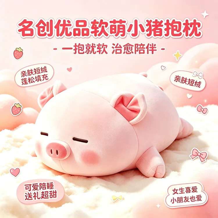 名创优品软萌小猪抱枕可爱趴趴猪玩偶送女友闺蜜女生暖心生日礼物