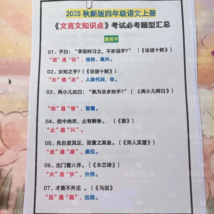 2025年秋季四年级上册语文文言文知识点+文学常识+重点成语电子版