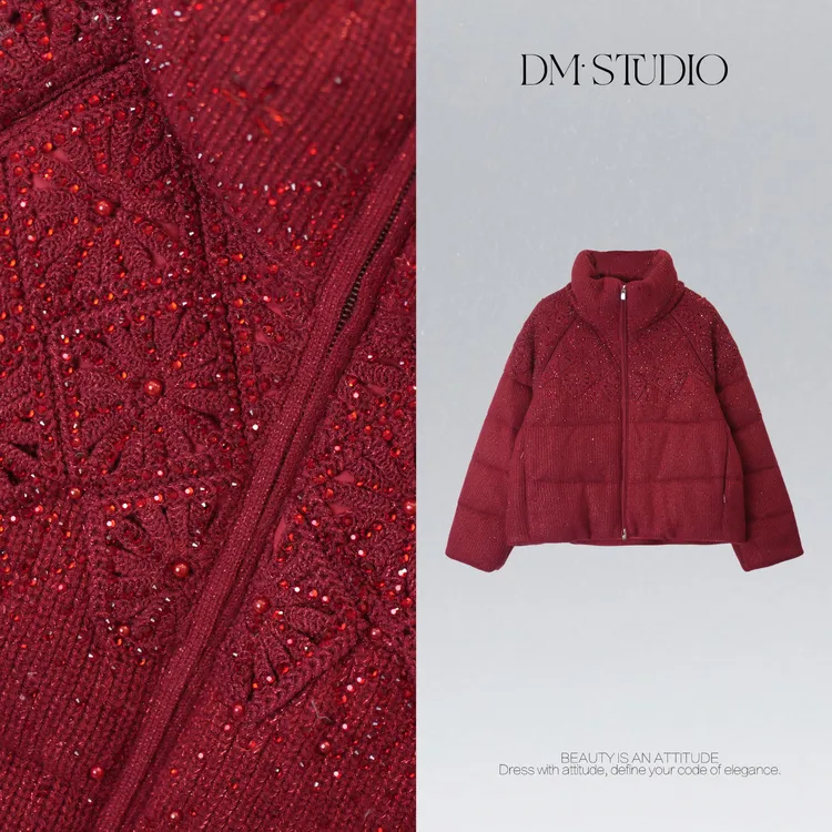 DEDM•STUDIO/冬季重工钉钻保暖厚款立领鹅绒外套2511WT/YR2522081