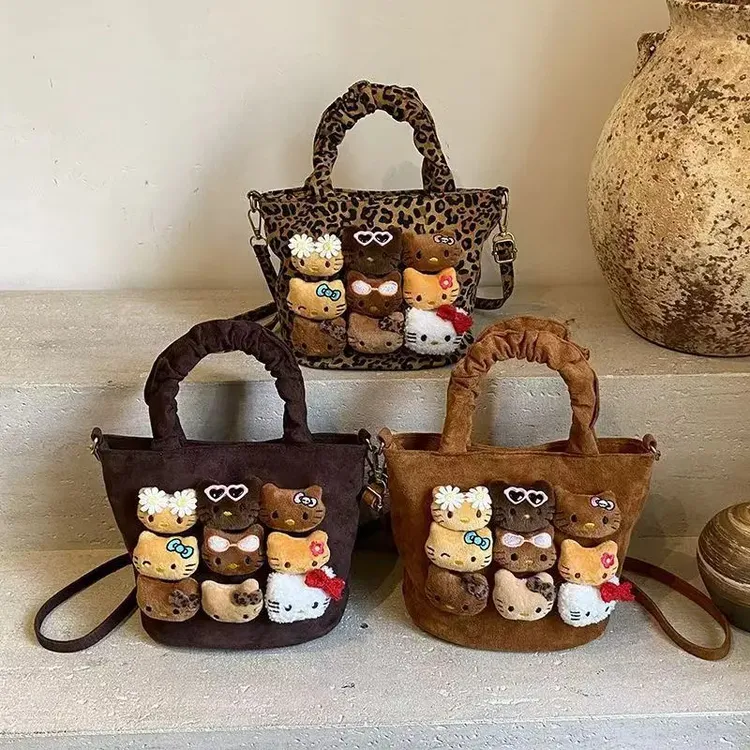 新款秋冬小豹纹流行百搭单肩斜挎包可爱卡通猫咪时尚手提购物袋