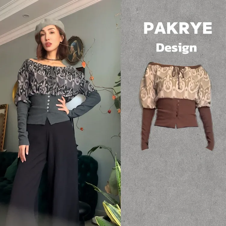 【PAKRYE】艾德莱斯拼接秋冬简约高级感长袖上衣气质通勤必备上衣