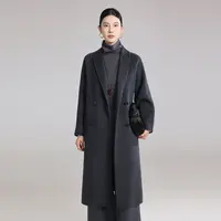 青果领羊绒简约毛呢外套法式显瘦大衣呢大衣休闲时尚宽松