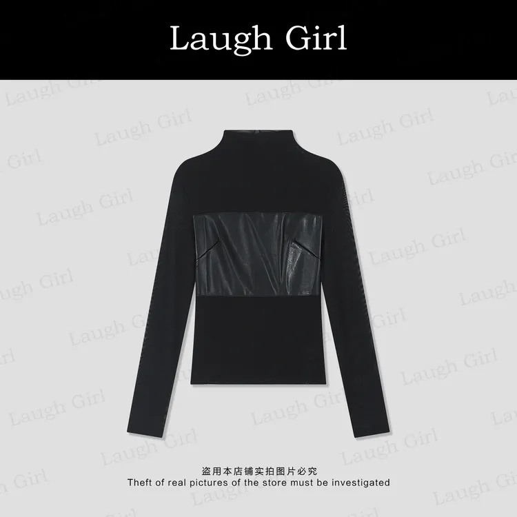 楚楚君 Laugh girl【网纱轻语】半高领网纱甜酷长袖T恤 TL53526J