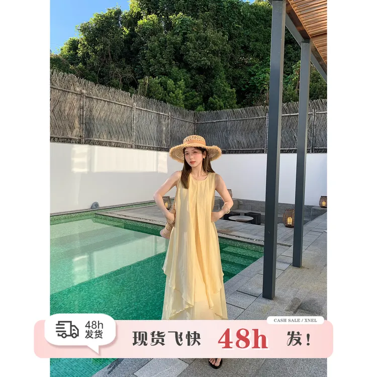 陳文文xenl【云雾仲夏】夏季新款温柔风设计感不规则度假连衣裙0128