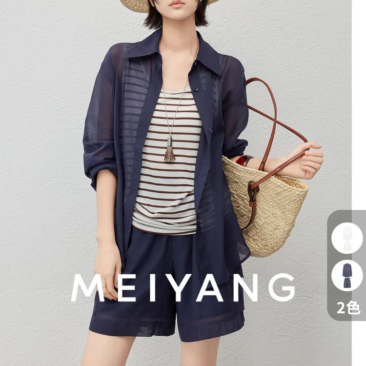 A美洋MEIYANG商场同款海风套装夏季洋气休闲宽松衬衫短裤两件套女
