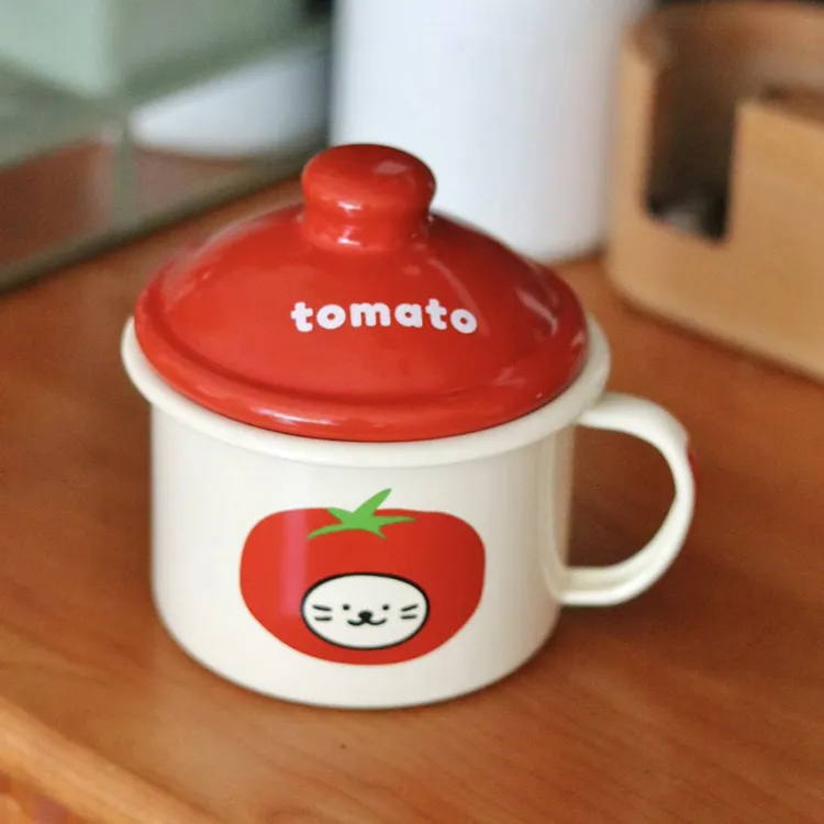 老麦【自制】ins风复古可爱搪瓷喝水杯咖啡杯马克杯早餐杯带盖