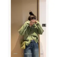 YSHUO【甜豆慕斯】宽松慵懒感复古麻花毛衣翻领韩系针织上衣25506
