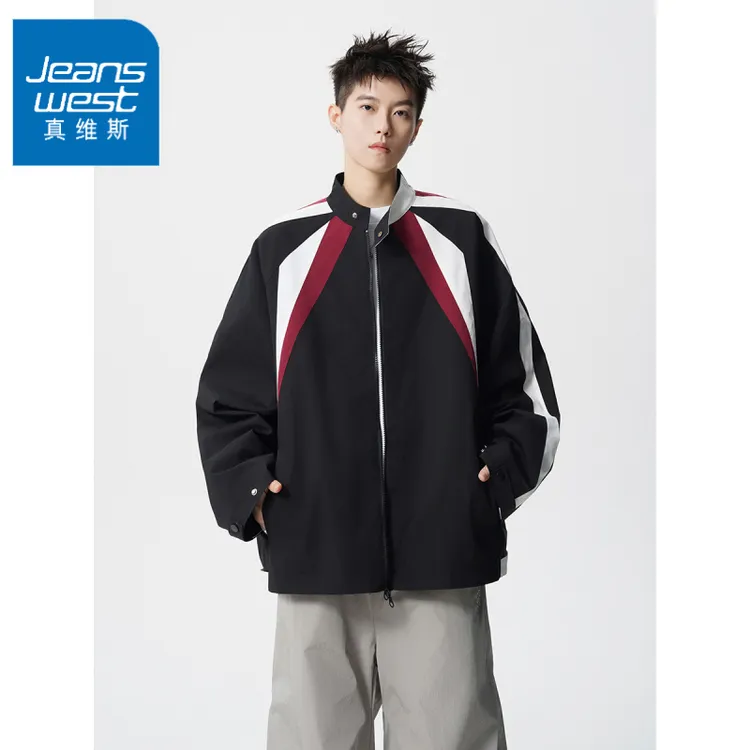 真维斯轻奢痞帅秋冬季时尚潮流拼接机车夹克港风青年男重工外套