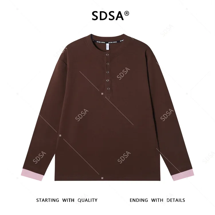 SDSA男士秋冬新款痞帅男装潮牌撞色按扣圆领长袖T恤气质百搭上衣