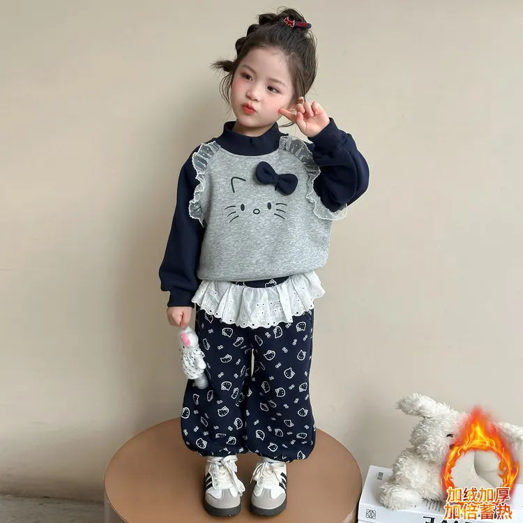 女童套装秋冬季2025新款小女孩宝宝小童洋气加绒韩系加厚儿童冬装