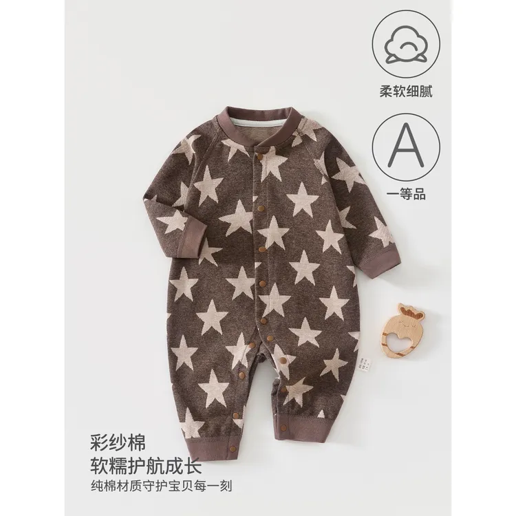 婴儿连体衣纯棉a类对开无骨哈衣春秋季宝宝衣服外出爬服安阳童装