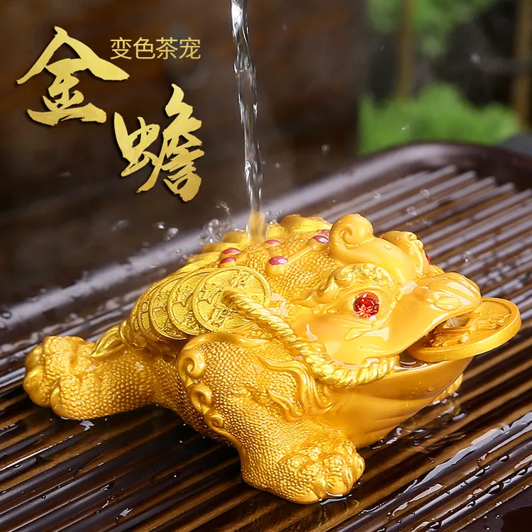 变色金蟾茶宠摆件精品开水变色蟾蜍可养创意茶桌茶台茶玩茶具配件