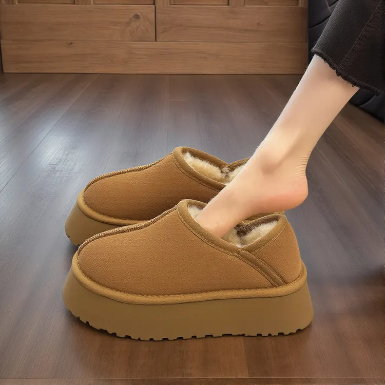 短筒雪地靴女2025新款秋冬复古皮毛一体松糕厚底加绒保暖防滑棉鞋