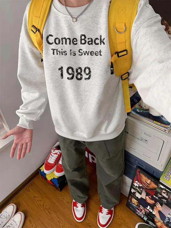 秋冬季圆领卫衣男字母印花潮流ins加绒加厚美式潮牌痞帅长袖外套