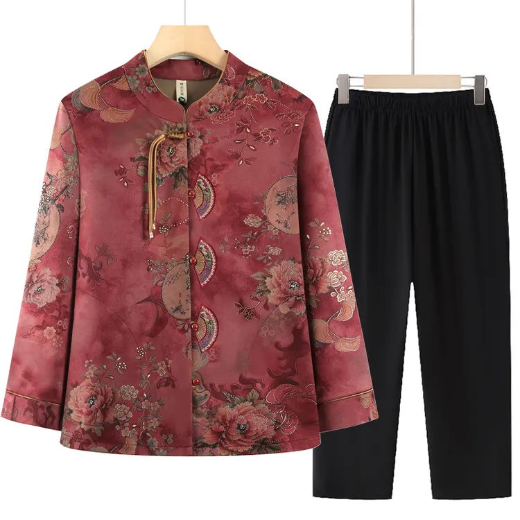 妈妈新中式国风衬衫奶奶春装外套中老年人薄款衣服女老人春秋衬衣