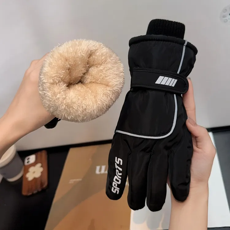 全掌触屏手套冬季女加绒加厚保暖防寒棉手套骑行电动车防泼水滑雪
