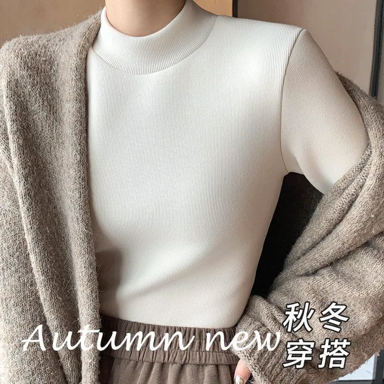 加绒上衣高领秋冬女装半衫修身搭保暖长袖高领针织组合装小内打