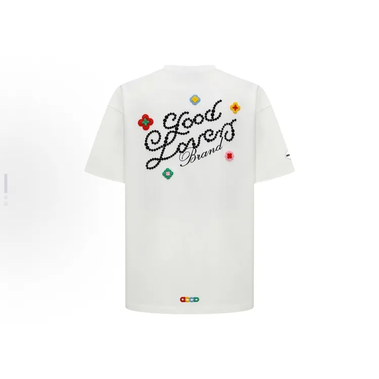 赵泳鑫老白同款LOVEIS立体花朵刺绣标语时尚高级感短袖T恤字母