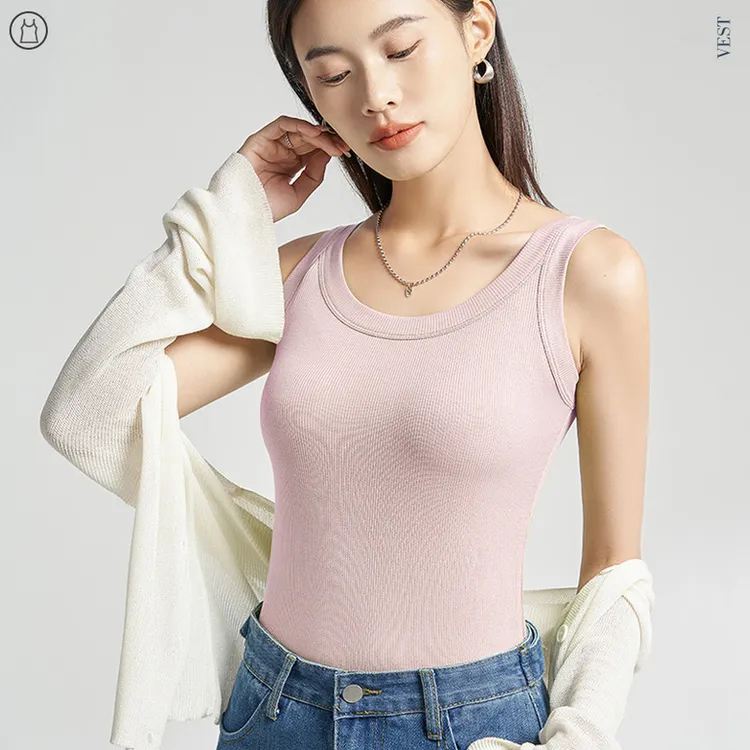 欧若风款女士螺纹弹力背心无袖内搭打底千金风上衣外穿莫代尔人棉