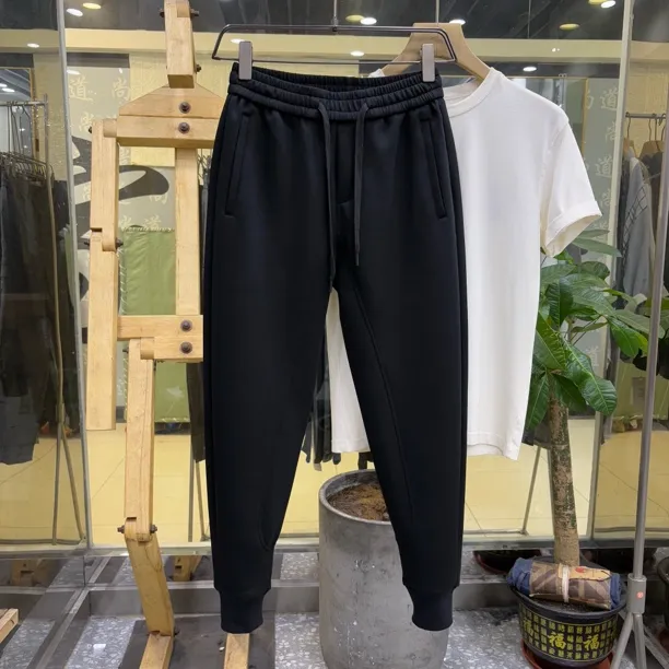 涤棉混纺休闲裤 简约百搭修身弹力空气层潮流男士卫裤