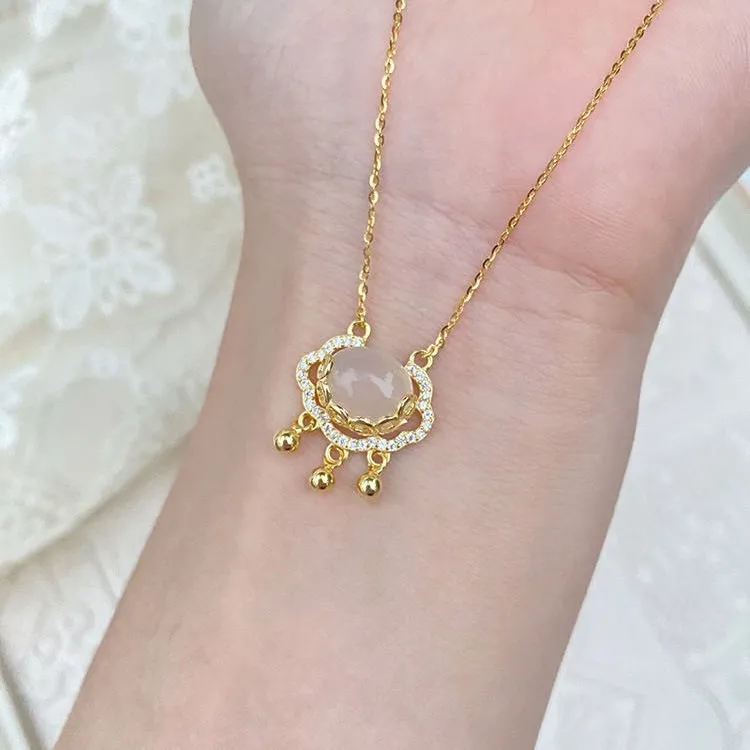 坠链均925银仿水晶 银925长命祥云平安锁设计感轻奢复古国潮简约