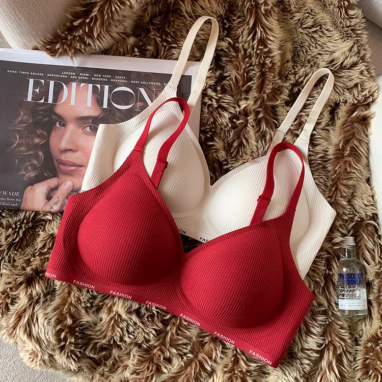 提未苏螺纹字母撞色小胸聚拢显大红色内衣女本命年结婚防下垂文胸