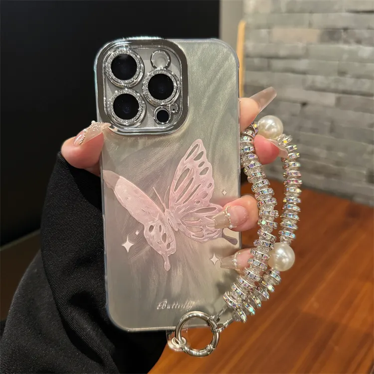 晕染蝴蝶适用于苹果16Promax手机壳iphone15软13镜头膜14链条12女