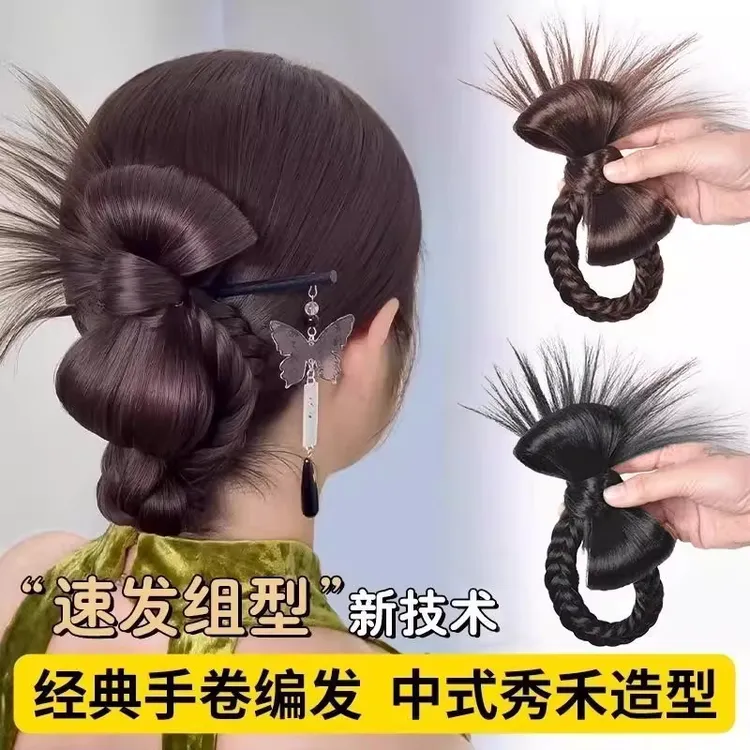 假发女古风新娘头饰秀禾盘发高温丝半手工成品清禾发包