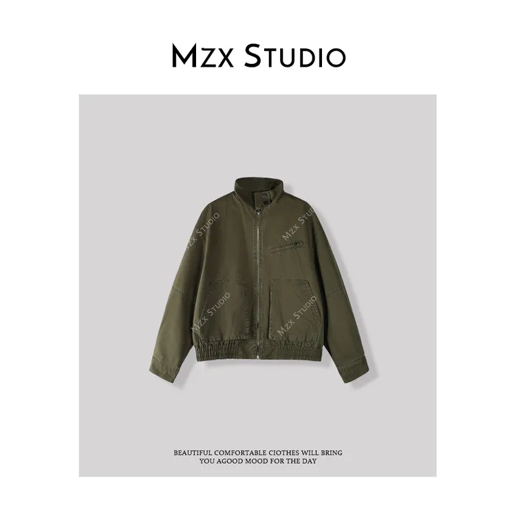 MZX 秋季复古军绿色工装立领夹克外套WT6980-Z
