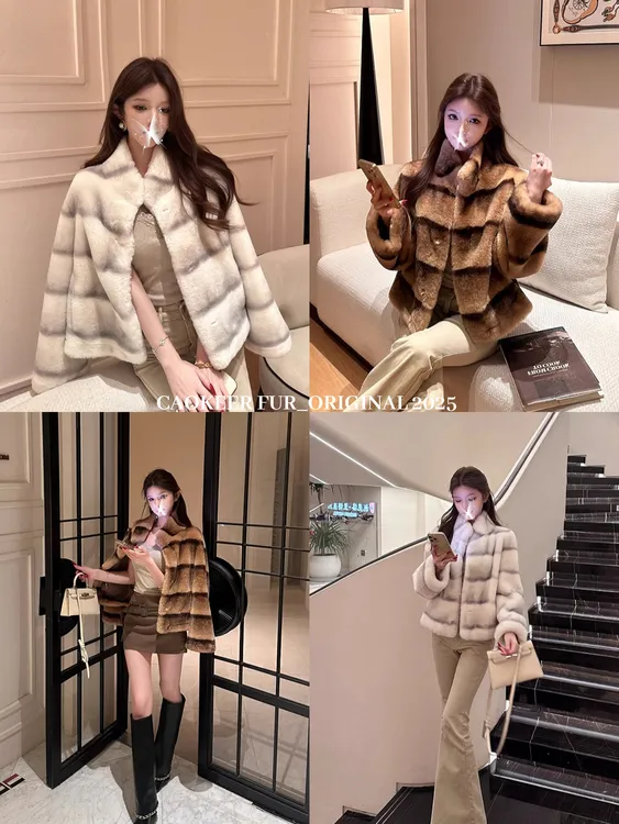 【雅棕奢绒】CAOKEER曹可儿立领龙猫纹2025冬季新款毛毛短外套25126