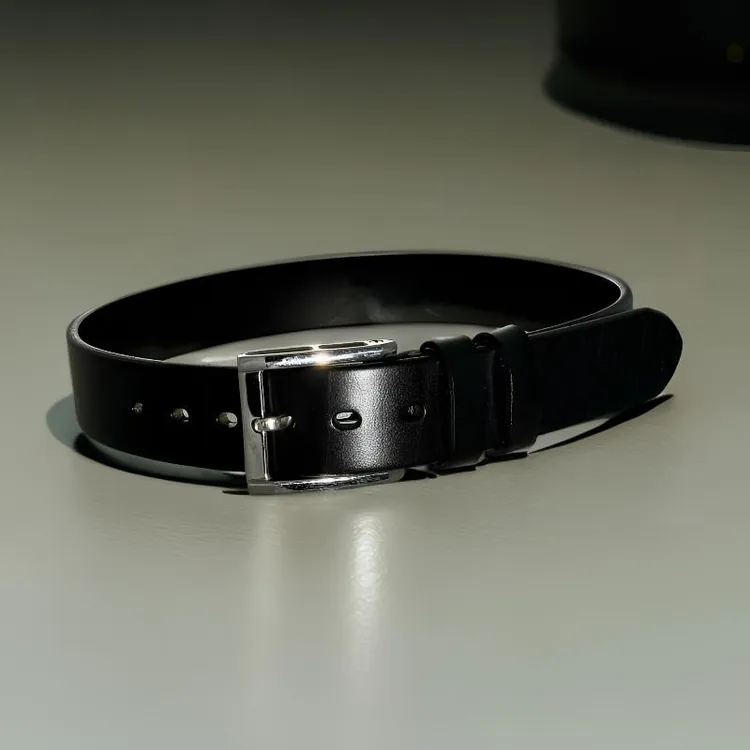 6毫米真皮男士加厚头层牛皮皮带时尚休闲栎木风格亮光面黑色牛仔