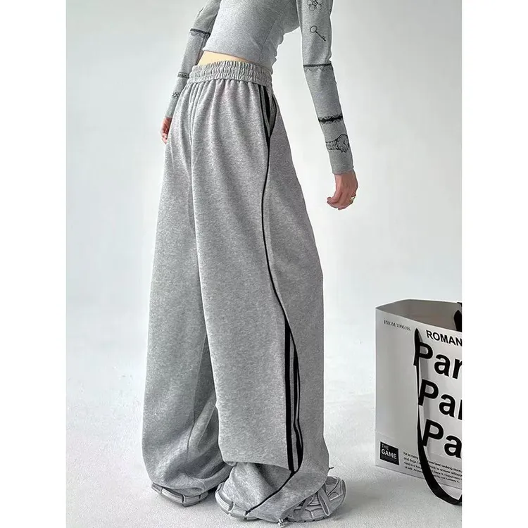 美式灰色运动裤女春秋2025新款高腰直筒宽松休闲卫裤工装阔腿裤子