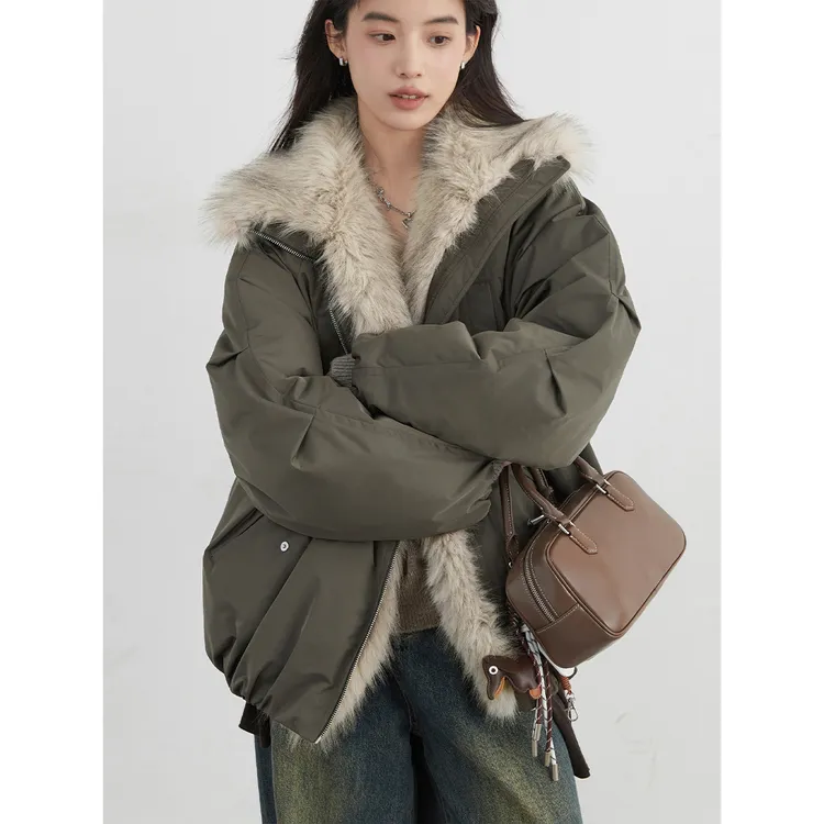 CHICVEN 2025高级感环保皮草拼接毛领派克服巴恩风羽绒斯拉夫外套