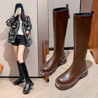 胖mm长筒靴粗腿长靴美拉德棕色加宽大筒围高筒骑士靴子女大码秋冬