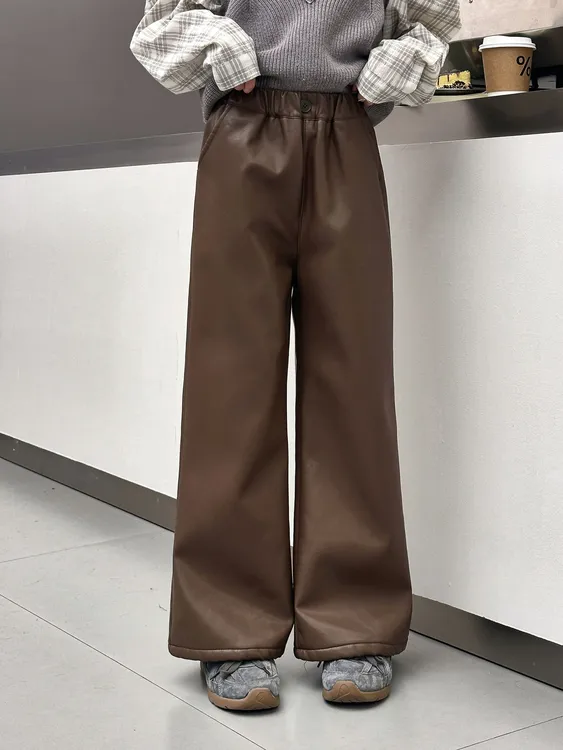 【加绒皮裤】新款儿童冬季宽松防风秋冬加绒皮裤