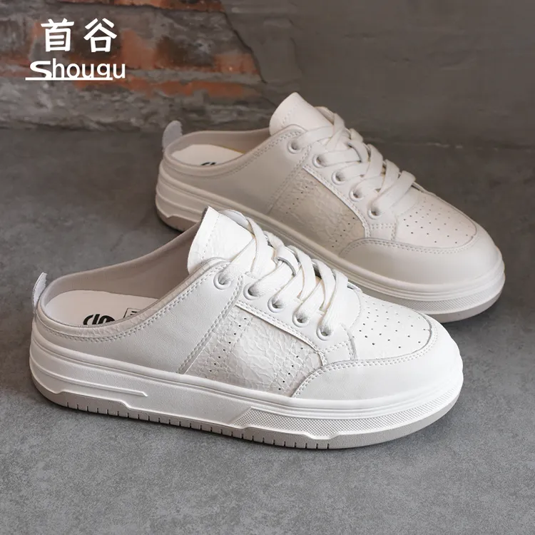 shougu/首谷2025夏季新款外穿包头半拖鞋女透气懒人一脚蹬小白鞋