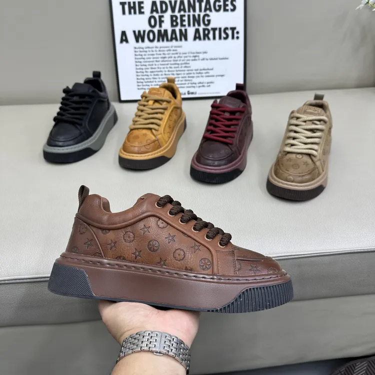 66-823冬季新款男士休闲鞋时尚百搭低帮软底皮面印花运动板鞋